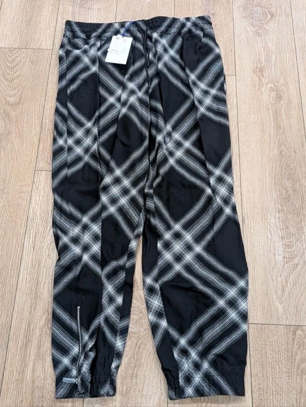$1550 Mens Burberry Relaxed Fit Zip Hem Check Wool Trousers Pants Monochrome XL